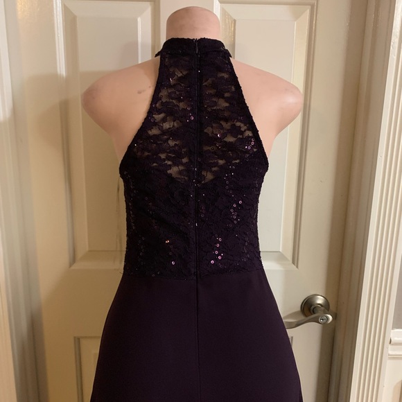 Women junior purple lace top halter maxi dress size (S) sleeveless zipper back - Picture 6 of 11